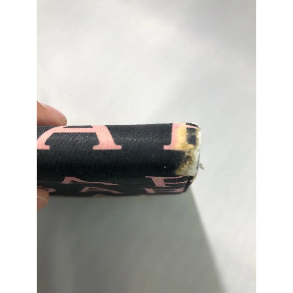 Bvlgari Logomania Bifold Wallet Black Pink Canvas Yellow Leather Italy ABEMEM
